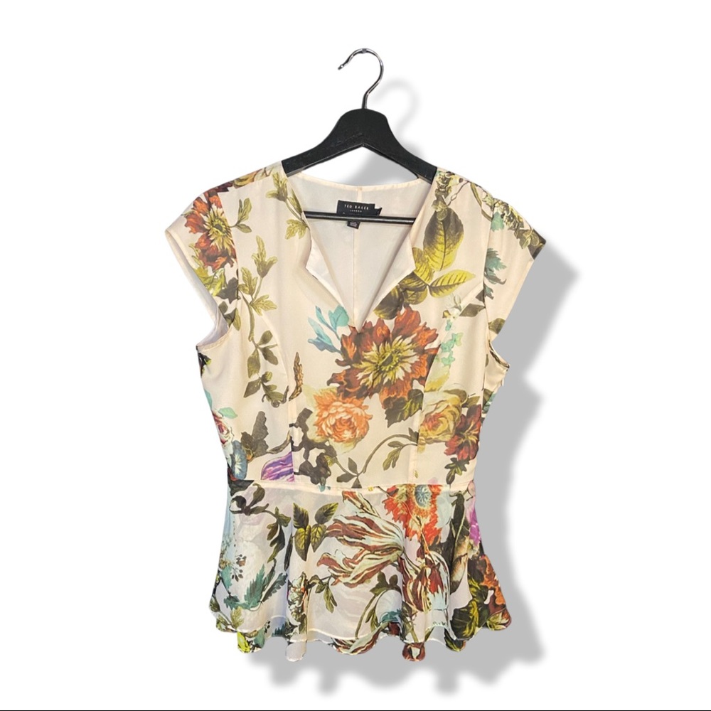 Ted Baker Floral Peplum Top - size Ted 3 (US 8)